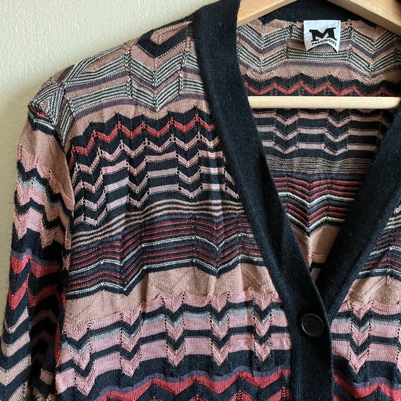M Missoni Multicolor Chevron Zigzag Pattern Long Cardigan Sweater - Picture 3 of 8